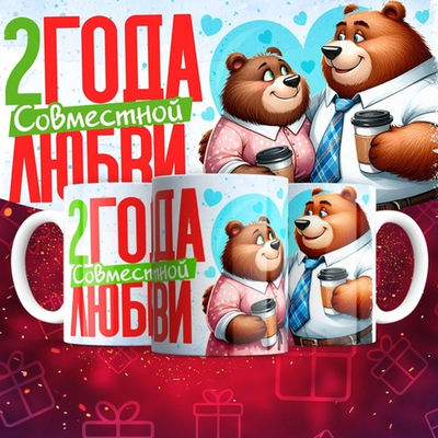 Кружка 1 совместный год любви, медведи / 2