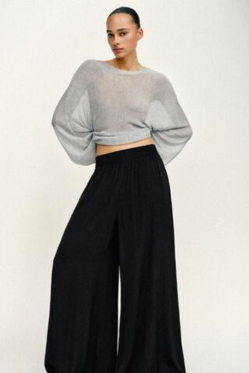 ZARA ШИРОКИЕ БРЮКИ С ВЫСОКОЙ ПОСАДКОЙ, ЧЕРНЫЙ