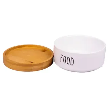 Mr.Kranch Миска "Bamboo Food" керамическая белая на бамбуковой подставке, 340мл