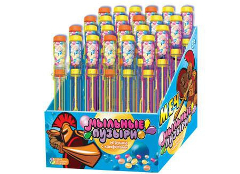 Игрушка с конфетами меч мыльные пузыри 7г*24шт (6бл) SC-54