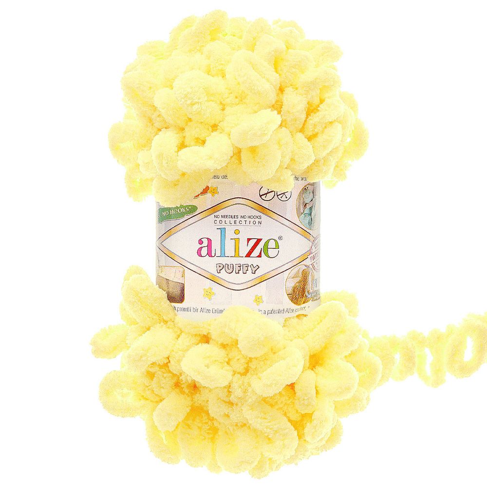 Пряжа Alize (Ализе) Puffy / уп.5 мот. по 100 г, 9м, 013 желтый A
