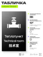 Табличка Теплопункт, на дверь и стену, информационная и мультиязычная (русский, английский, китайский), серия GLOBAL, 25х15 см, Айдентика Технолоджи