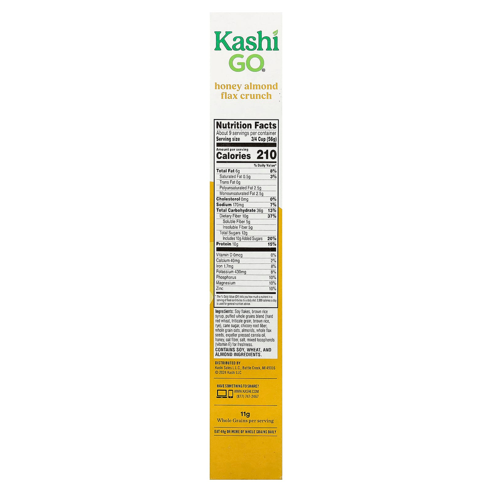 Kashi, GO, протеин и клетчатка, хрустящие хлопья с медом, миндалем и льном, 501 г (17,7 унции)