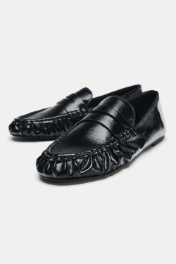 ZARA ЛОФЕРЫ СО СБОРКАМИ, ЧЕРНЫЙ