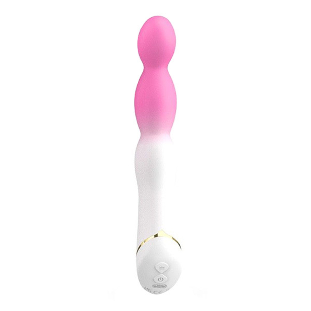 Бело-розовый вибромассажер 21,5см с круглой головкой Silicone Toys USK-V24