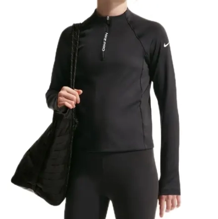 Футболка для девочки Nike Pro Dri-Fit Half Zip Long Sleeve - black/black/white