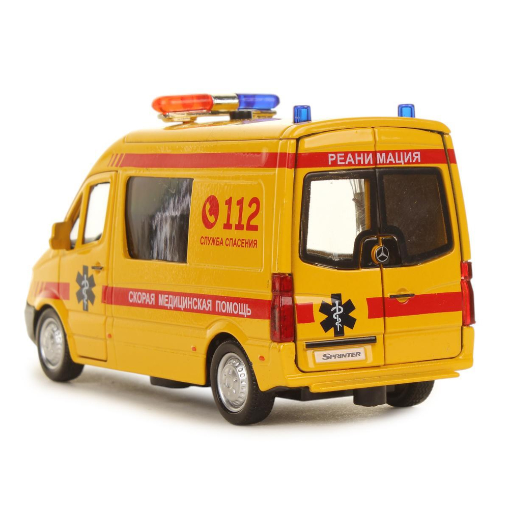 Модель ин. мет. "Mercedes-Benz Sprinter. Реанимация" 14см, свет-звук, свет-звук , двер, коробка SPRINTE