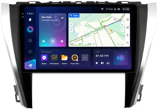 Магнитола для Toyota Camry 55 2014-2018 (рамка серебристо-черная) - Teyes CC3-2K QLed Android 10, Быстрая, SIM-слот, CarPlay