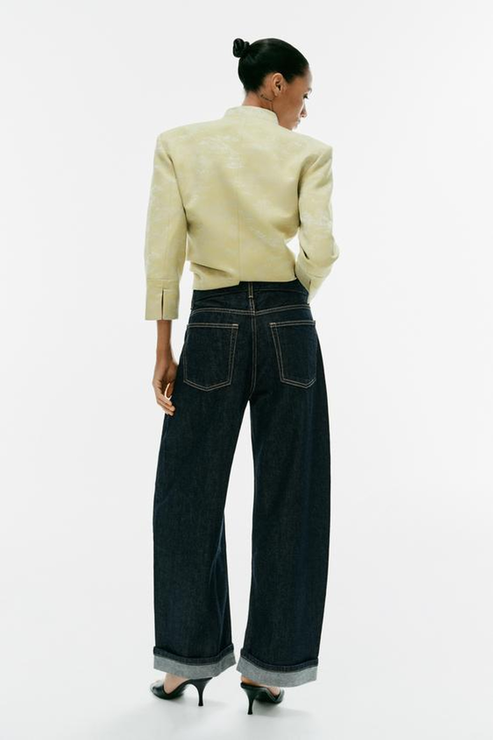 ZARA ДЖИНСЫ TRF BAGGY FOLDED СО СРЕДНЕЙ ПОСАДКОЙ, ТЕМНЫЙ ИНДИГО