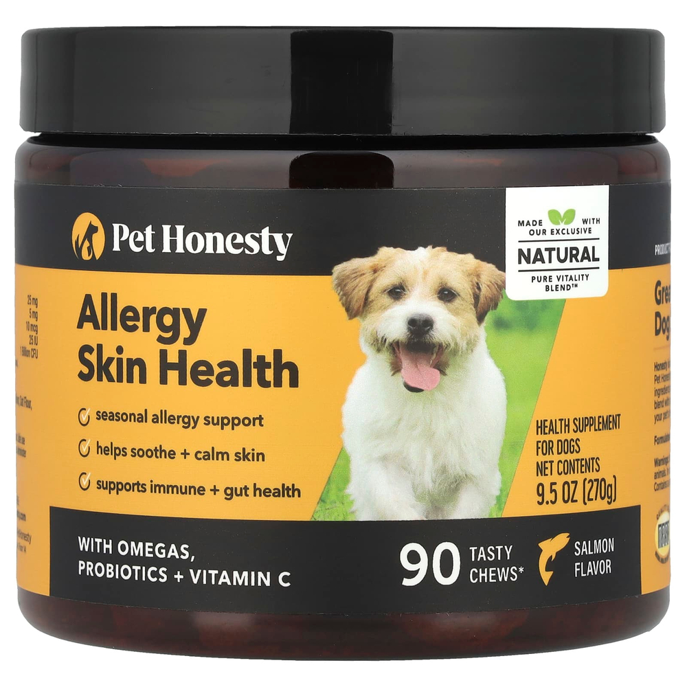 Pet Honesty, Allergy Skin Health, для собак, лосось, 90 вкусных жевательных таблеток, 270 г (9,5 унции)