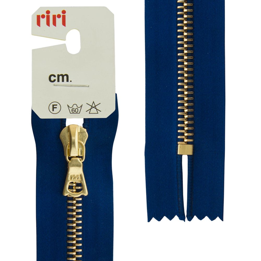 Молния металл RIRI Т6 (6 мм) 1 зам., н/раз., 16 см, Gold, атласная тесьма, цв.9603, синий, 1 шт Молния металл RIRI Т6 (6 мм) 1 зам., н/раз., 16 см, Gold, атласная тесьма, цв.9603, синий, 1 шт