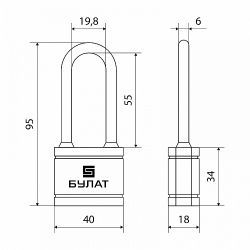 Замок навесной БУЛАТ ВС 364-01 ПЛ 5кл, d6,3mm