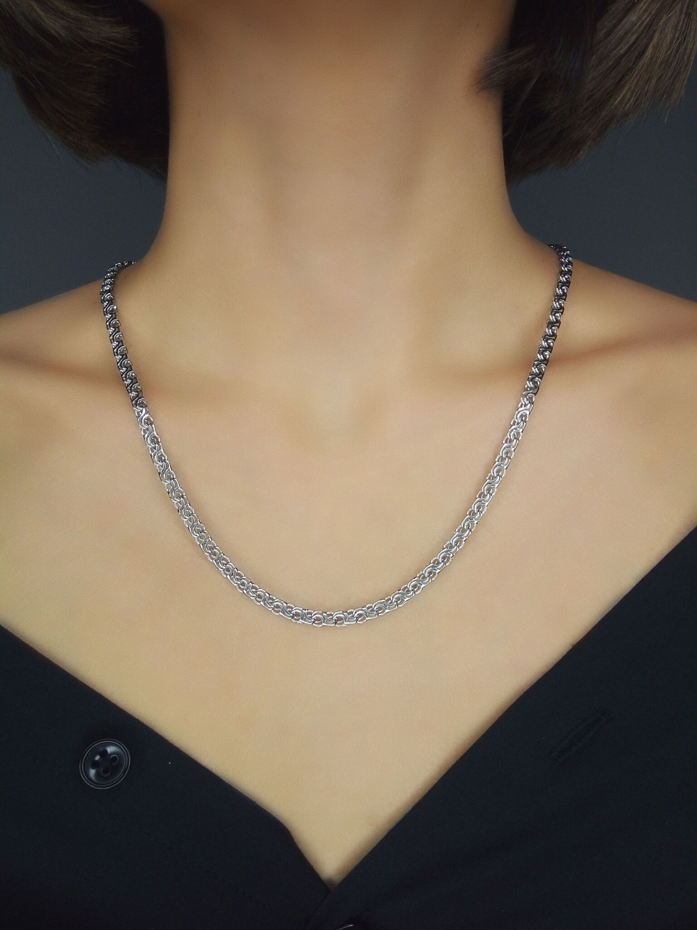 Silver Moon Цепочка Цезарь серебряная родированная, ширина 3,5 мм
