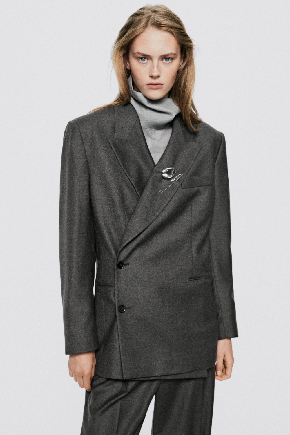 Massimo Dutti Двубортный пиджак оверсайз - Limited Edition, серый