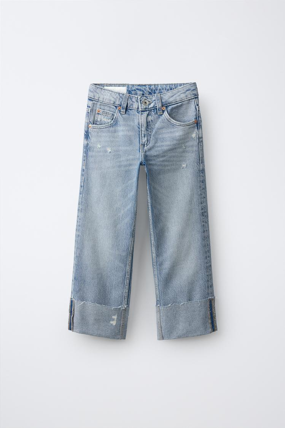 ZARA ДЖИНСЫ STRAIGHT С ОТВОРОТАМИ, ГОЛУБОЙ
