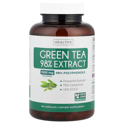 Healths Harmony, 98% экстракт зеленого чая, 120 капсул (500 мг на капсулу)