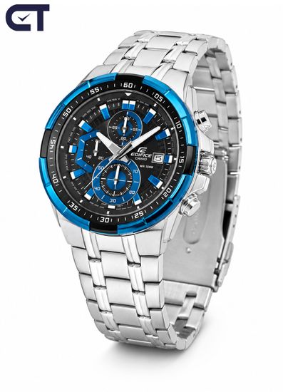 CASIO EFR-539D-1A2VUDF EDIFICE мужские наручные часы — крупный стальной хронограф с чёрным циферблатом и синими акцентами