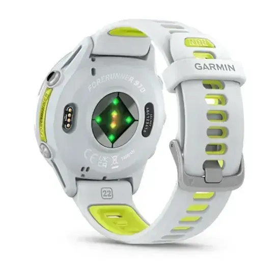 Умные часы Garmin Forerunner 970 с серебристым безелем и желто-белым ремешком