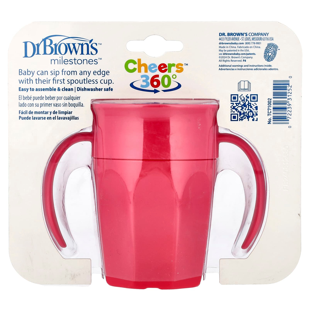 Dr. Brown's, Milestones™, Cheers360™, кружка без носика, для детей от 6 месяцев, розовый, 200 мл (7 унций)