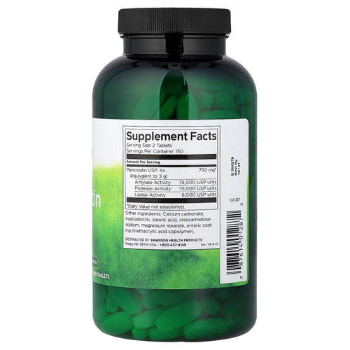 Swanson Vitamins, панкреатин 4X, 375 мг, 300 таблеток, покрытых кишечнорастворимой оболочкой