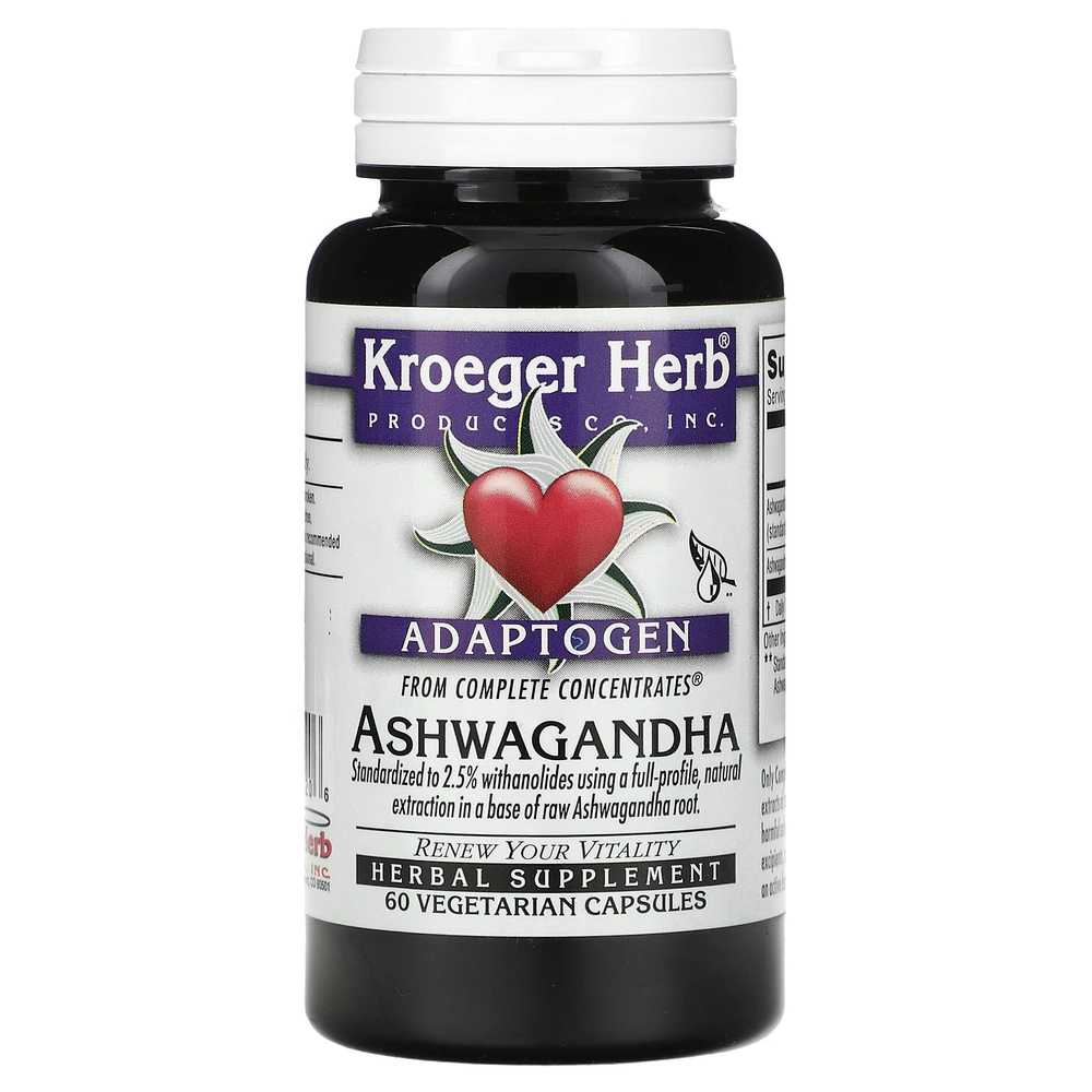 Kroeger Herb Co, Ашваганда, 60 вегетарианских капсул (225 мг на капсулу)