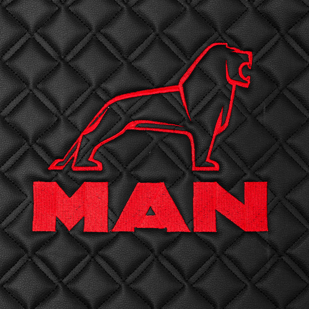 Ковры MAN TGX с 2-мя ящиками (механика), (экокожа, черный, красный кант, красная вышивка)