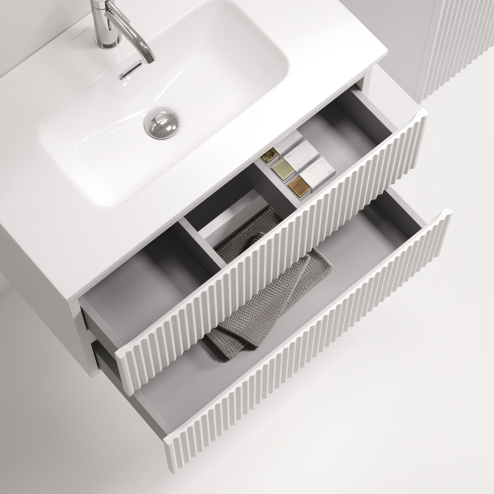 Тумба подвесная SANCOS Сноб Р (Snob R) 690х390х500, c двумя ящиками оснащенными доводчиками, Белый матовый (Bianco), арт.SNR70/39W