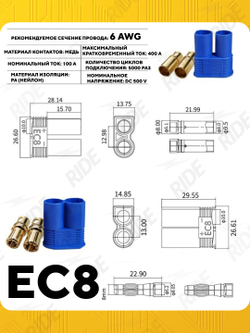 Разъем силовой EC8 M+F, папа+мама 100 A 6 AWG