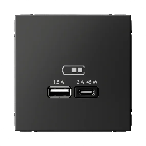 Розетка с USB A+C Systeme Electric ArtGallery Базальт GAL001429