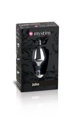 Анальная пробка Mystim John L, электростимуляция, хирургическая сталь, серебряная, 10,5 см,  5 см