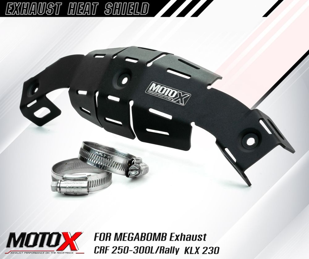 Exhaust Heat Shield MANIFOLD GUARD MOTO-X for Megabomb pipes Honda CRF250-300l-M-Rally, KLX230 Kawasaki.