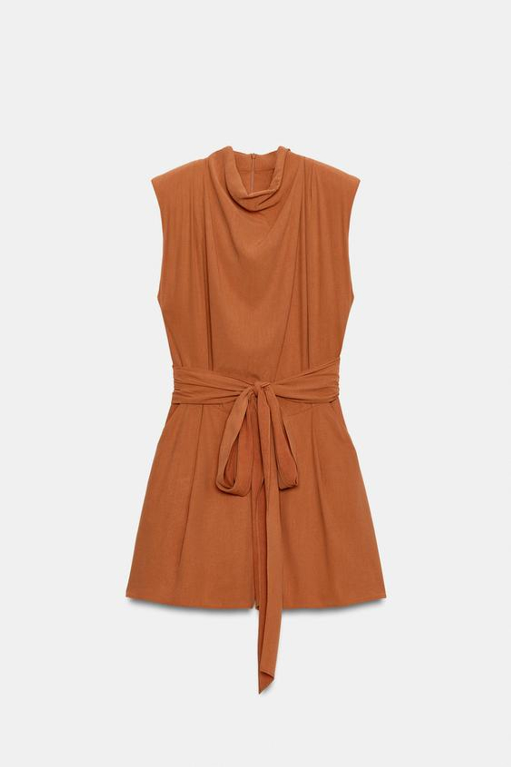 ZARA КОРОТКИЙ КОМБИНЕЗОН С ПОЯСОМ И ПОДПЛЕЧНИКАМИ, МЕДНЫЙ