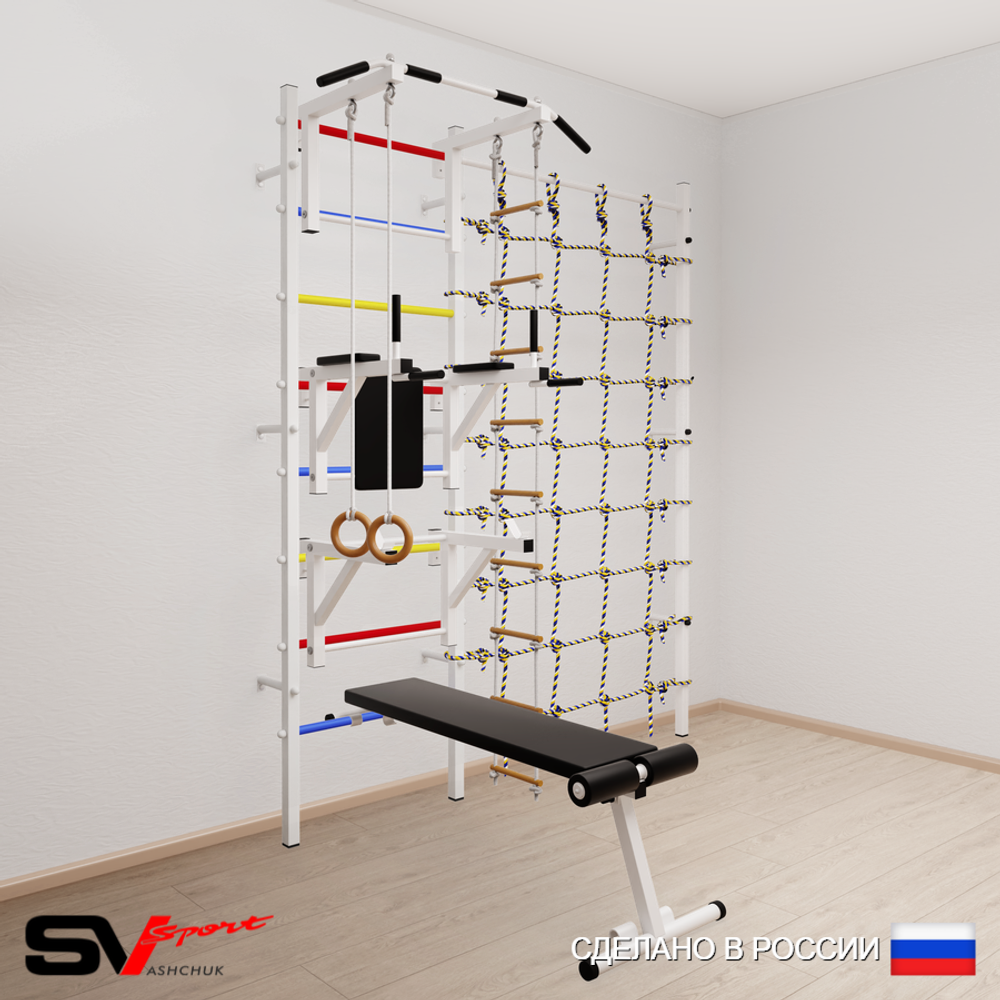 Шведская стенка Sv Sport 5980 (Турник стандарт/Брусья/Стойка/Скамья/Кольца/Лестница/Канатный лаз)