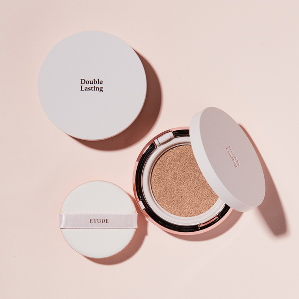 Увлажняющий кушон с эффектом двойного сияния Etude Double Lasting Cushion Glow SPF50+/PA+++ #17N1 Neutral Vanilla, 15г