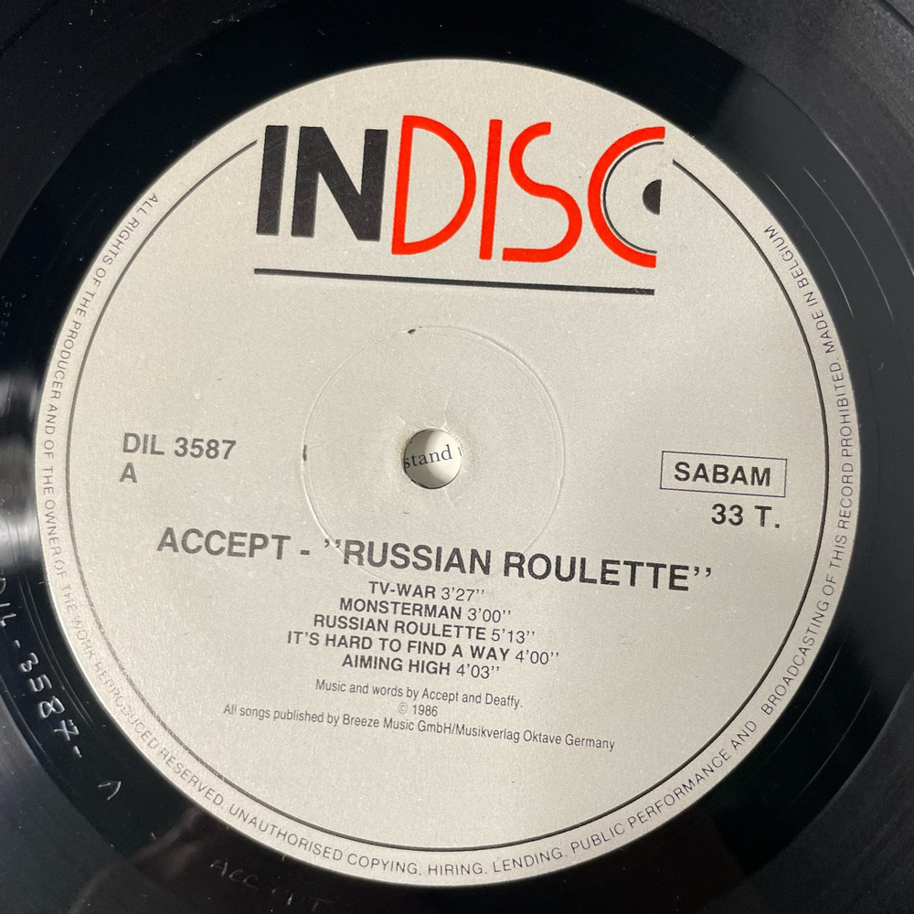 Винтажная виниловая пластинка LP Accept Russian Roulette (Бельгия 1986)