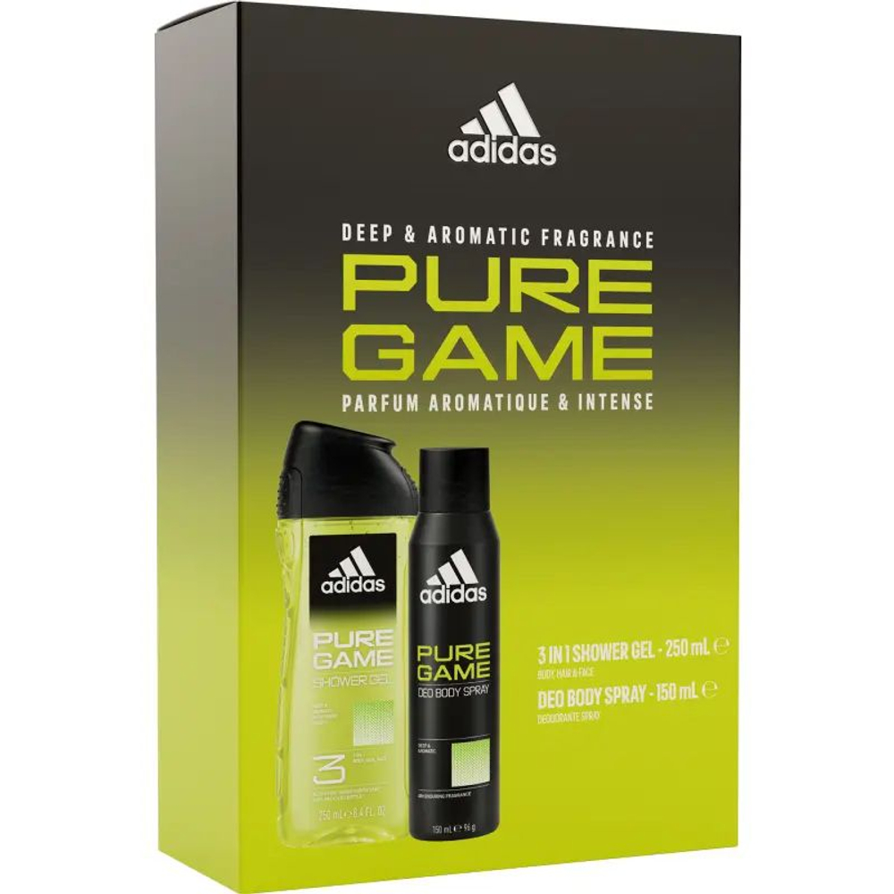 Набор подарочный Adidas Pure Game Гель для душа 3в1 250 мл и дезодорант-спрей 150 мл (из Финляндии)