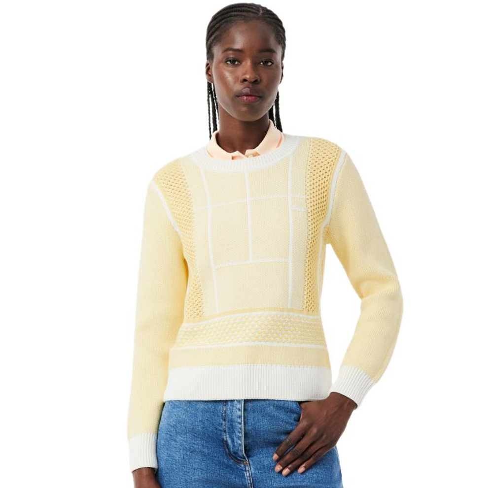 Женская Кофта теннисная Lacoste Tennis Court Graphic Jacquard - flour/yellow