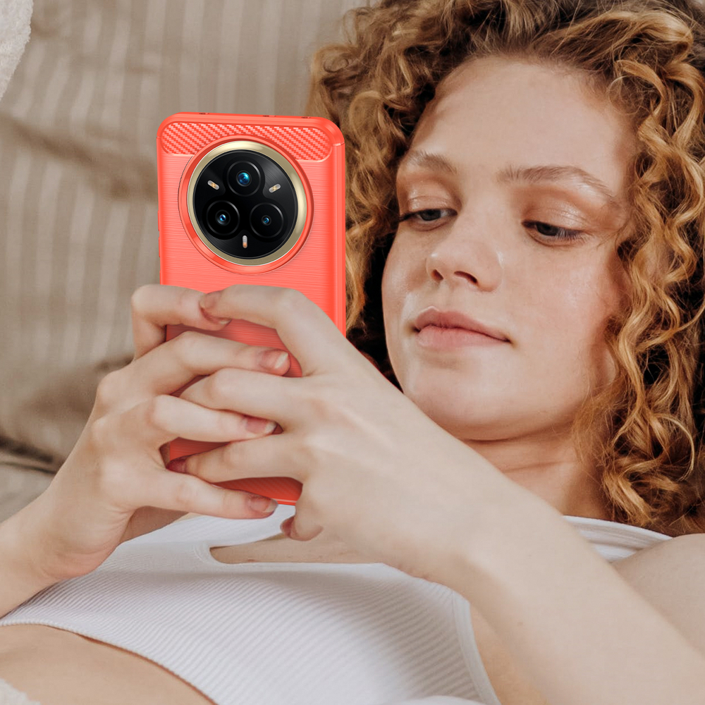 Чехол красного цвета на Realme 14 Pro+ Плюс, серия Carbon (дизайн под карбон) от Caseport
