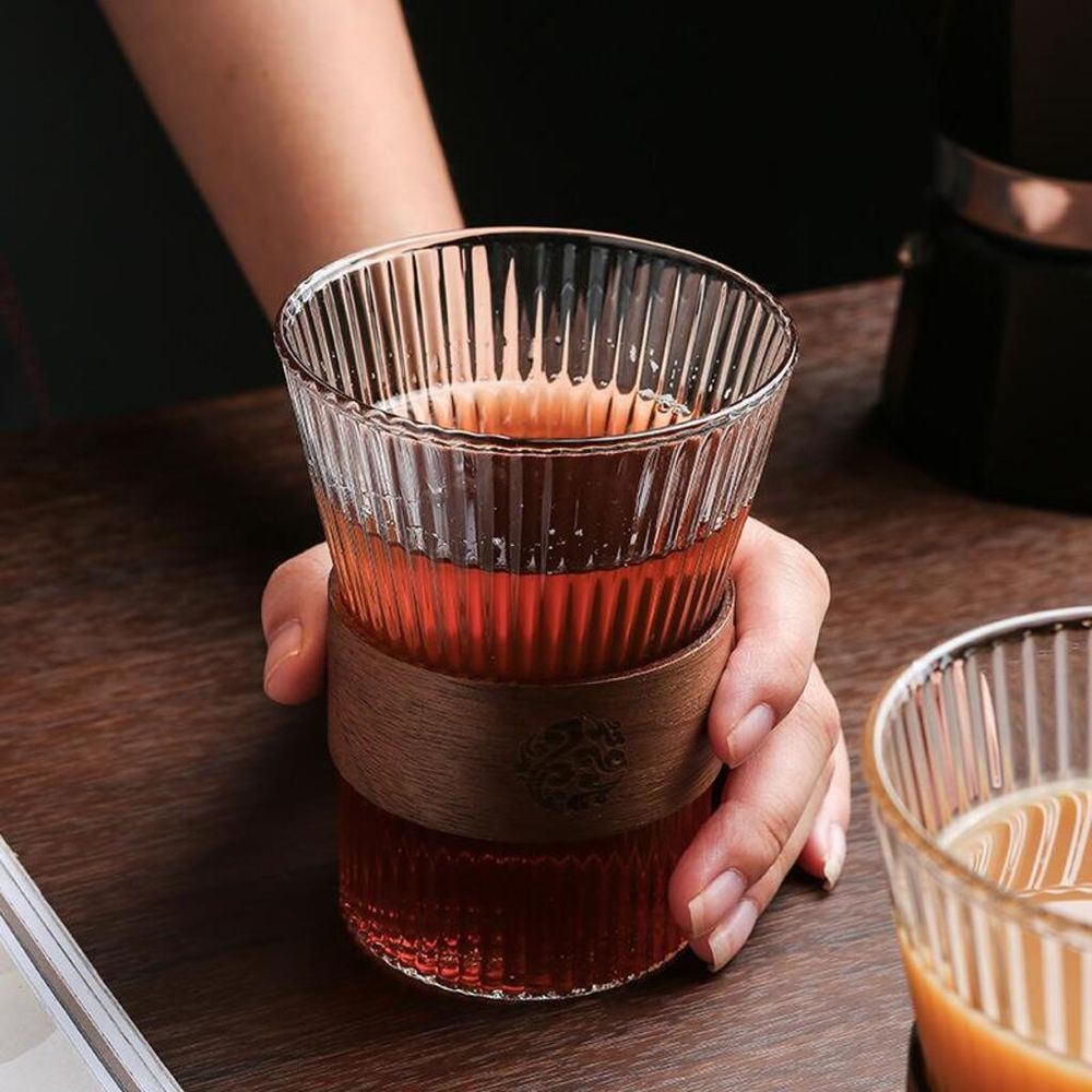 Чашка 300 мл кофейная без ручки Japanese Style Optic дерев. вставка d 8,2 см h11,2 см Barista [1]