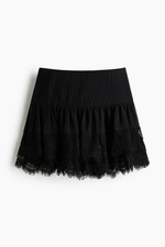 Мини-юбка с кружевной лентой — Чёрный - H&M