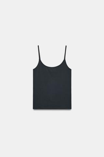 ZARA МАЙКА ИЗ ПОЛИАМИДА НА ТОНКИХ БРЕТЕЛЯХ, ТЕМНЫЙ АНТРАЦИТ