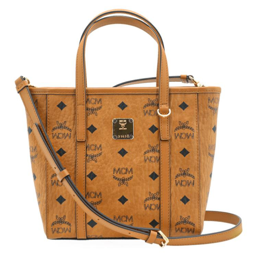 MCM Toni Mini Shopper Bag Visetos Monogram Coated Canvas Cognac