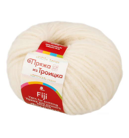 Пряжа "Фиджи", 20% мериносовая шерсть, 60% хлопок, 20% акрил, 50 г - 95 м, белый