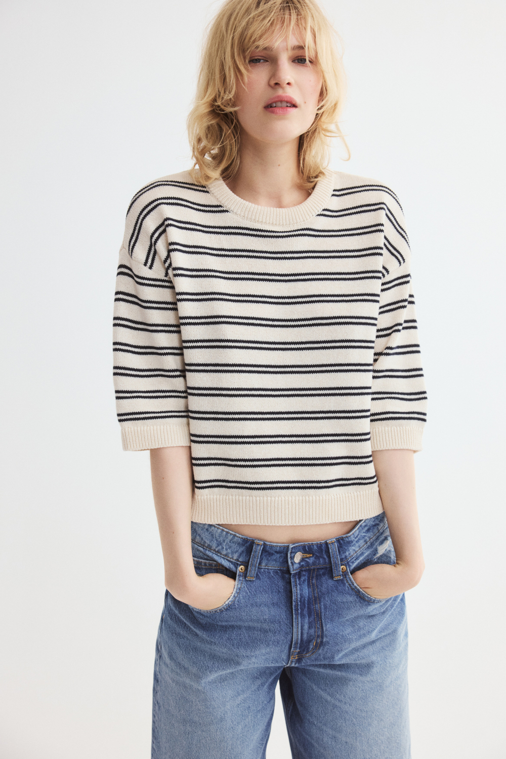 Трикотажная футболка — рукава 3/4, прямой крой - H&M