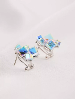 Серьги гроздья Мираж с кубиками-хамелеонами Swarovski