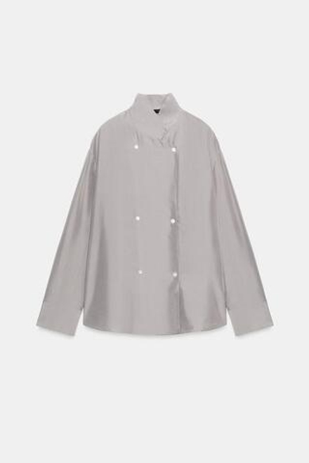 ZARA РУБАШКА С ЗАПАХОМ ИЗ 100% ШЕЛКА — ZW COLLECTION, СЕРЫЙ