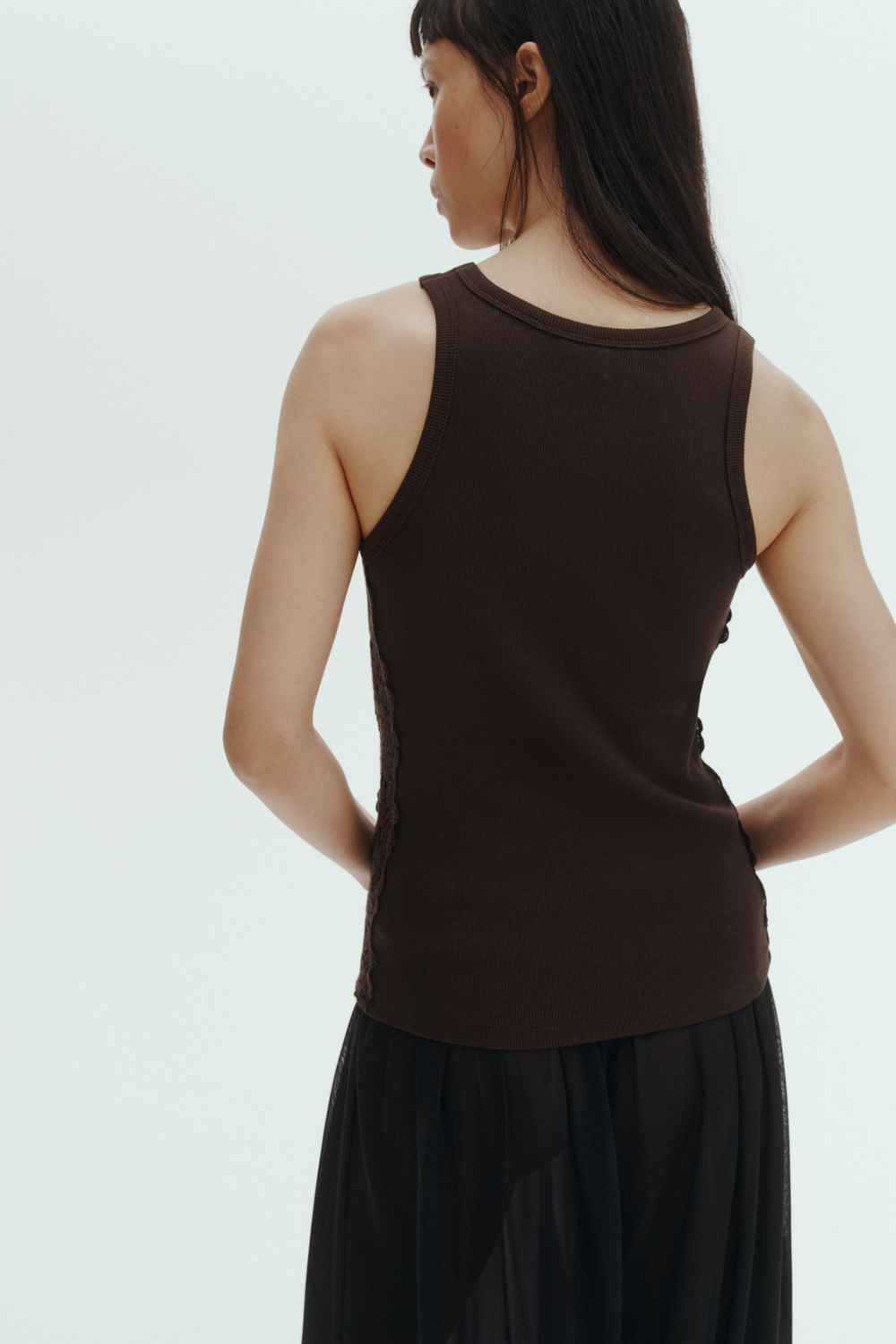 Топ в рубчик с кружевными вставками - H&M