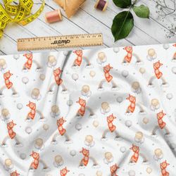 Ткань бифлекс лисята на радуге с шарами