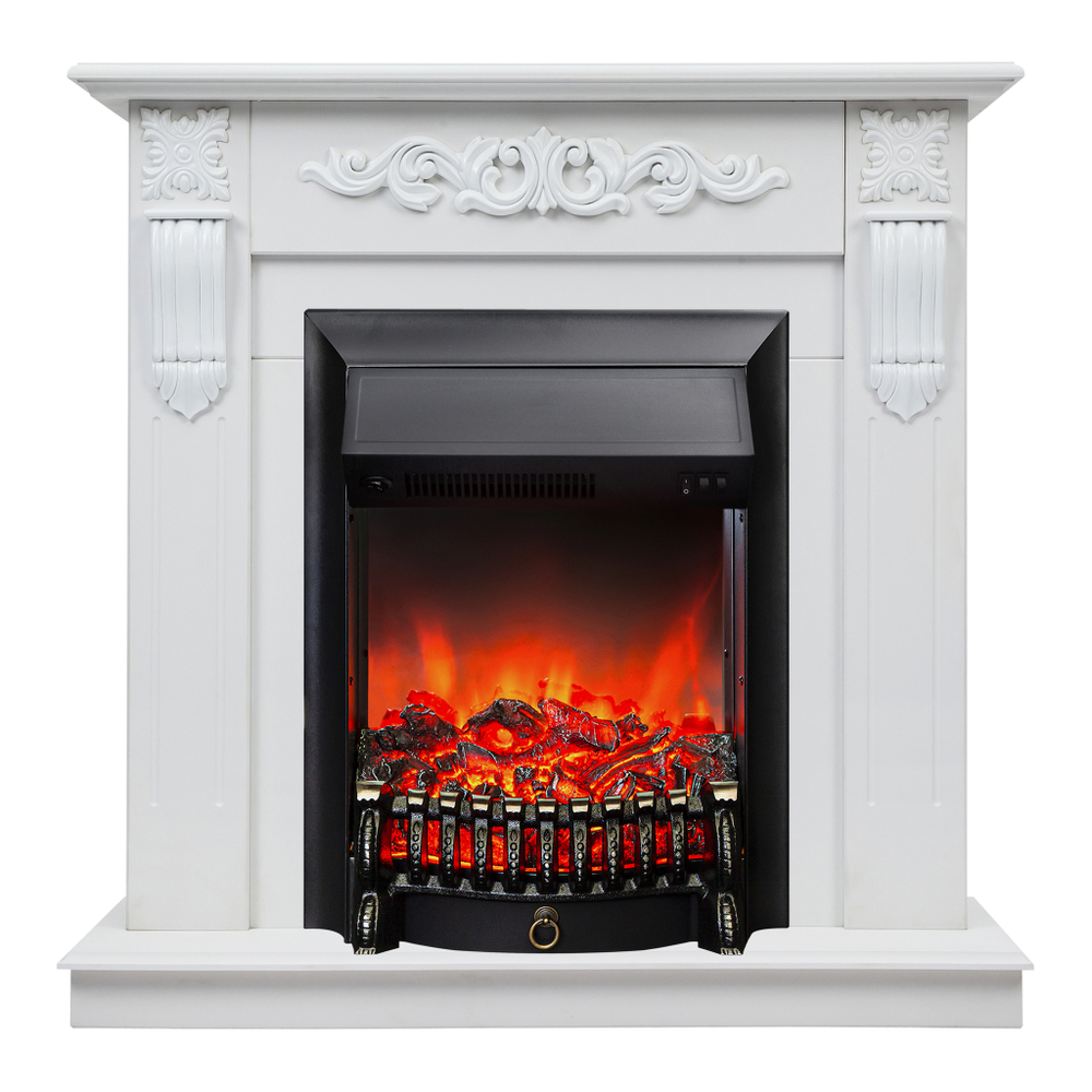 Каминокомплект Real Flame Dominica WT с очагом Fobos Lux Black (без пульта)