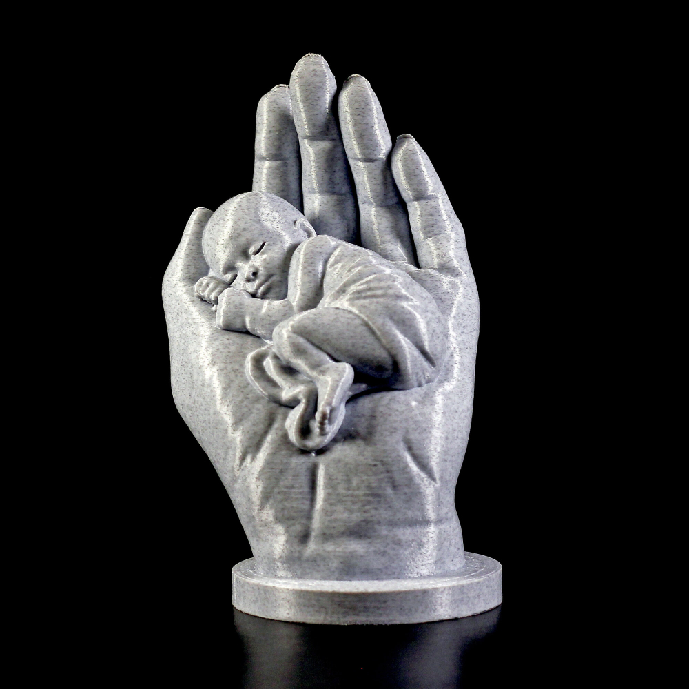 Статуэтка "Рука матери с младенцем", 3D печать, 15 см., серый